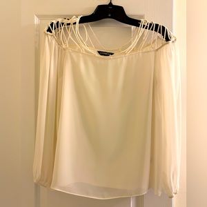 Express Strappy Shoulder Sheer Sleeve Top Ivory. SIZE M